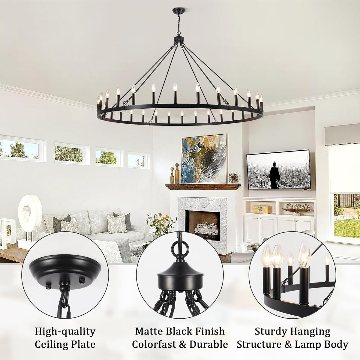 Large Black Wagon Wheel Chandelier Farmhouse Style