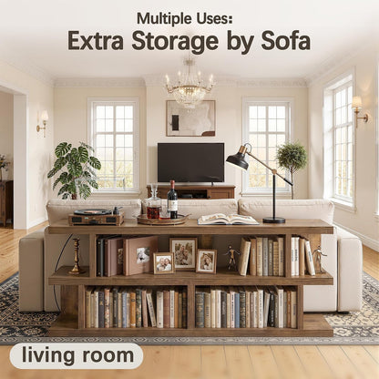 63 Inch Horizontal Thick Wooden Farmhouse Bookshelf