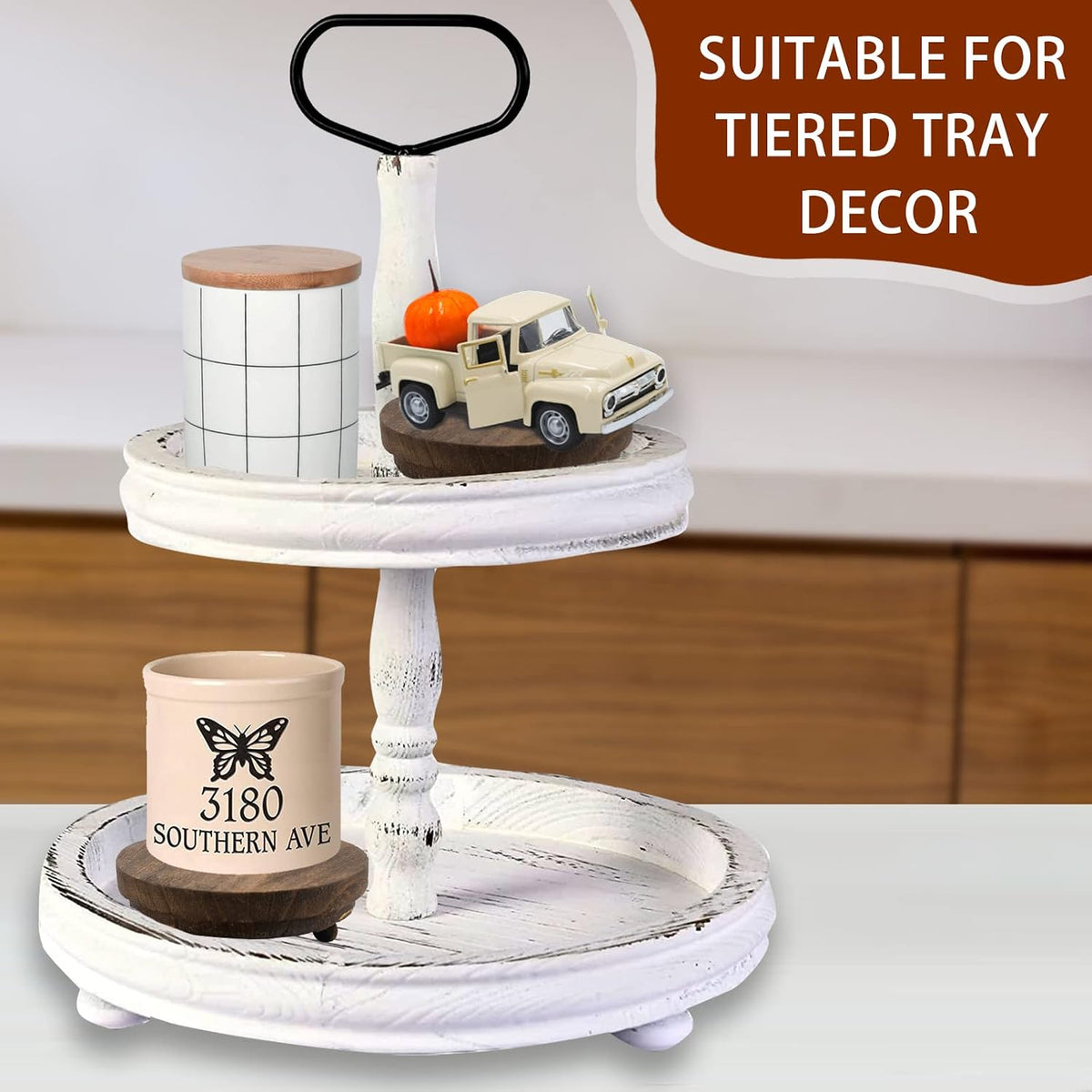 2 Pcs Wood Riser - 3.75' Display Stand for Farmhouse Decor, Tiered Tray Accessories, round Rustic Pedestal for Home Decorations