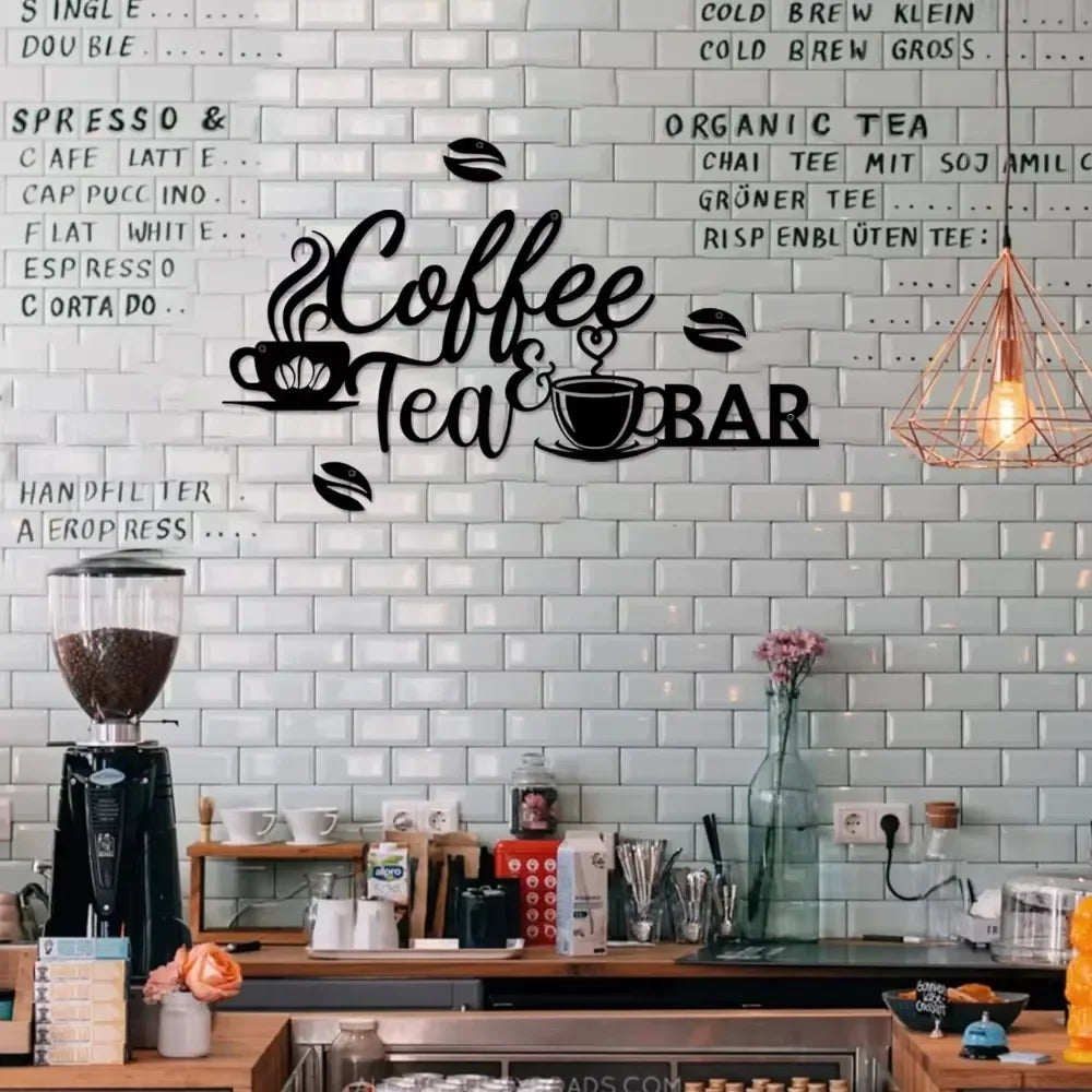 Brewbloom Metal Coffee Bar Sign - Bean Design Wall Art for Coffee & Tea Bars, Rustic Decor for Home Kitchen/Office Walls