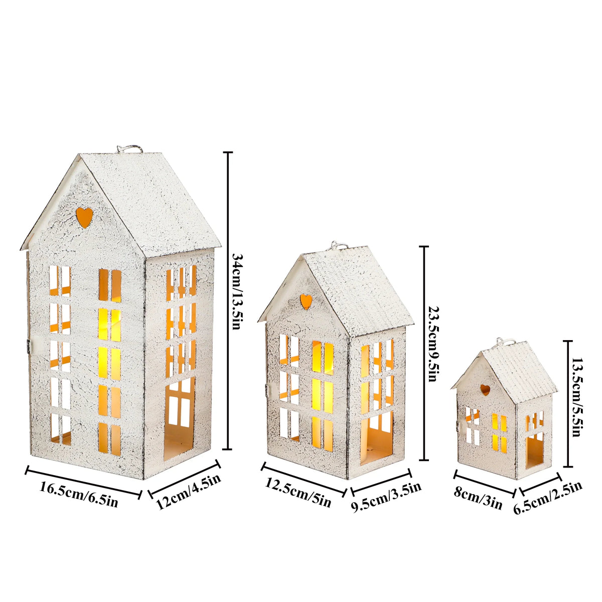 13.5"&9.5"&5.5"H Village Farmhouse House Candle Holders for Home Decor Patio Wedding