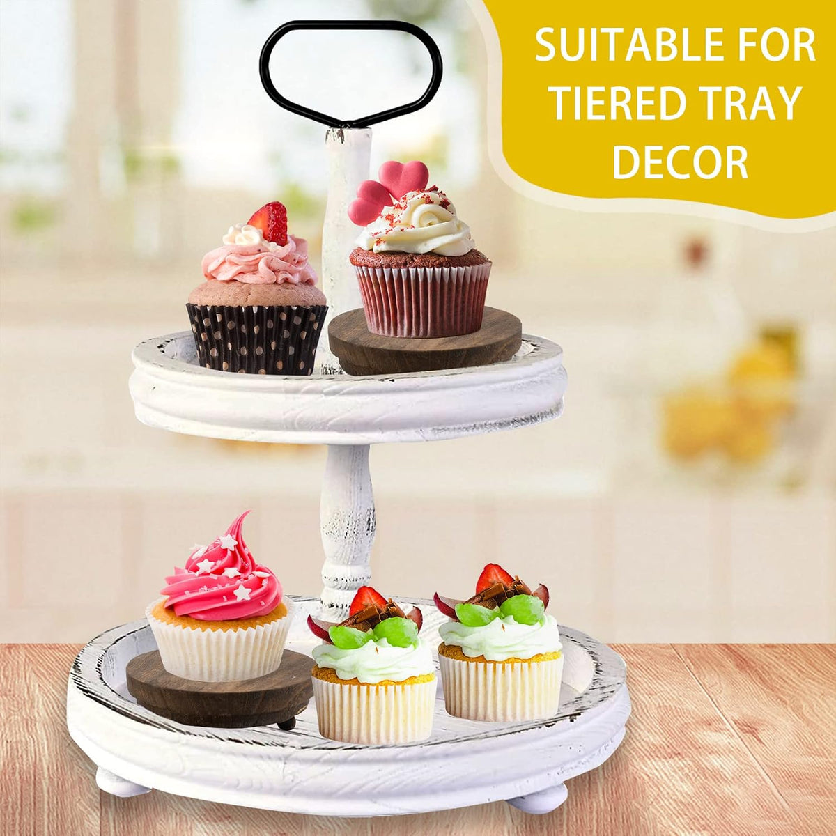2 Pcs Wood Riser - 3.75' Display Stand for Farmhouse Decor, Tiered Tray Accessories, round Rustic Pedestal for Home Decorations