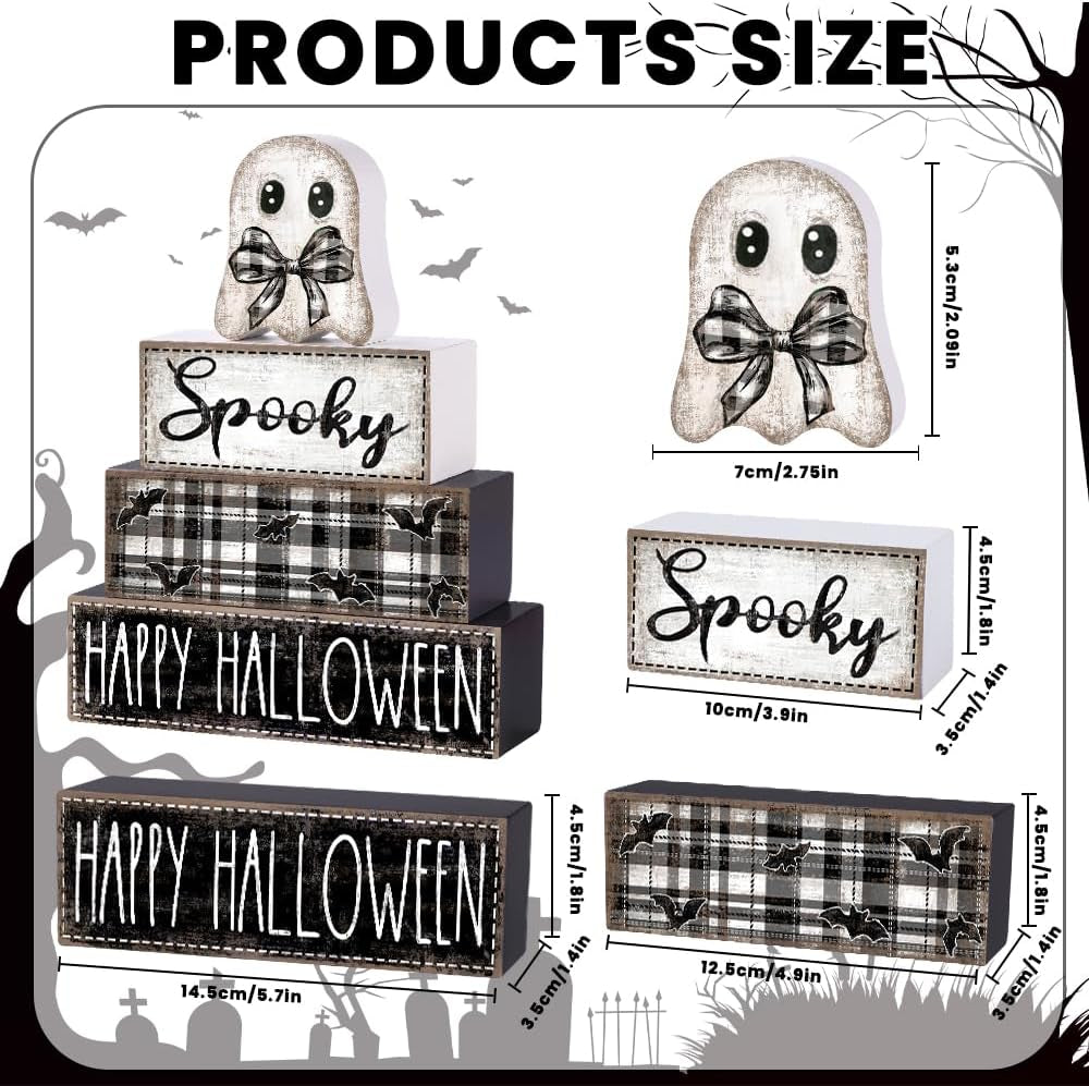 4Pcs Halloween Table Decoration Happy Halloween Ghost Wooden Block Sign