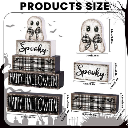 4Pcs Halloween Table Decoration Happy Halloween Ghost Wooden Block Sign