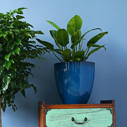 Deep Flower Pot Imitation Ceramic Plant Pot with Drainage Hole Resin Monstera Planter with Saucer for Home Garden Office Decor