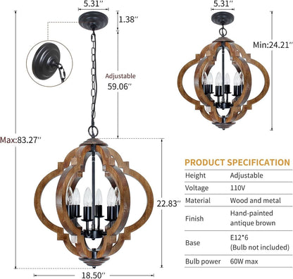 Six Light Farmhouse Chandelier Rustic Black Metallic